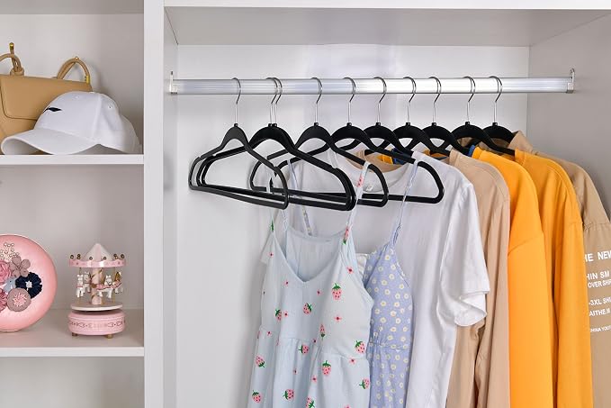 Quality Hangers 160 Pack Plastic Hangers for Clothes - Slim Non-Velvet Hangers with 360° Swivel Chrome Hook & Non Slip Notches - Ideal for Dresses Coats Shirts Jackets & More - Black