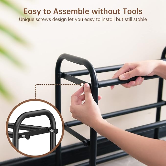 Gonfoam Shoe Rack for Closet, Expandable Shoe Organizer Storage Shelf, Adjustable Metal Free Standing Small Closet Shoe Rack for Entryway, Doorway (3-Tier Black)