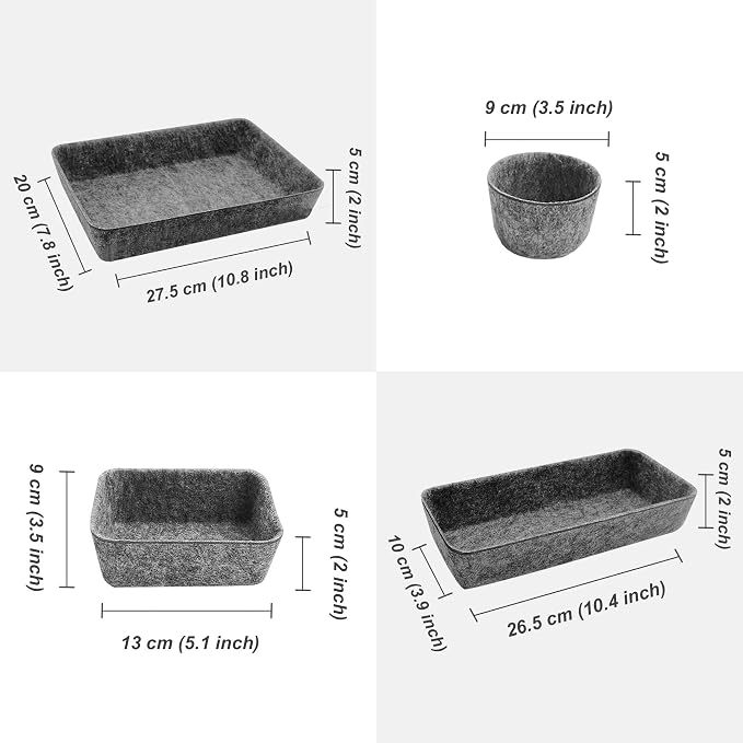 8pcs Drawer Organizers, Separators, Storage Box,Felt Storage Bins Inserts Tool Containers Toy Basket Shelf Cubes Foldable Drawer Dividers Desk Organisers - Grey