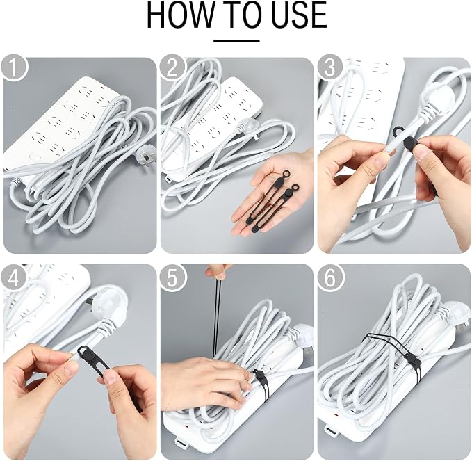 Nuanchu 40 Pcs Silicone Cable Ties Reusable Holder Adjustable Straps Multipurpose Charging Cable Organizer for Fastening Charging Cords Wires (4.17 Inch,Translucent, Black)