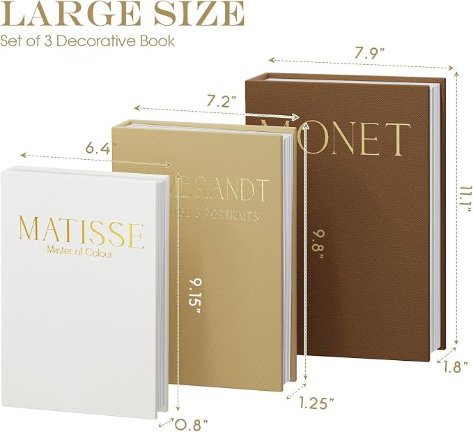 Set of 3 Decorative Books for Home Decor, Linen Faux Books for Coffee Table, Bookshelf or Mantel, Aesthetic Fake Book Storage Boxes with Magnetic Snap for Photo Organization & Keepsakes Box