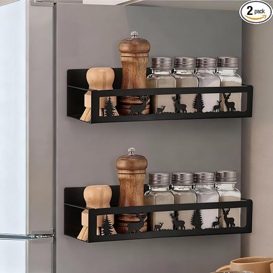 Beeveer 2 Pack Deer Magnetic Spice Rack for Refrigerator Metal Magnet Basket Shelf for Fridge Seasoning Storage Organizers Home Decor Kitchen Accessories