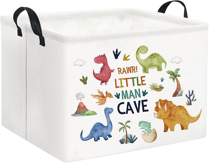 Rectangular Kids Storage Basket Baby Storage Basket with Handles for Home Kitchen Boys and Girls Cute Toy Storage Bin Organizer Shelf Book Room Decor(Dinosaur)