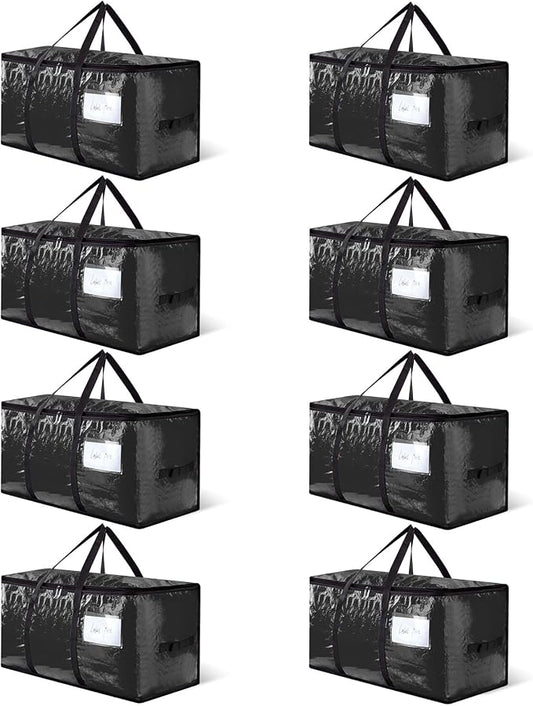 CONGREGATE 8-Pack Heavy Duty Black Moving Bags with Zippers and Handles, Heavy Duty Storage Handbags for Space Saving, Made of PE, 97 Liters/25.6 Gallons (28.7 Inch x 13.7 Inch x 15 Inch)