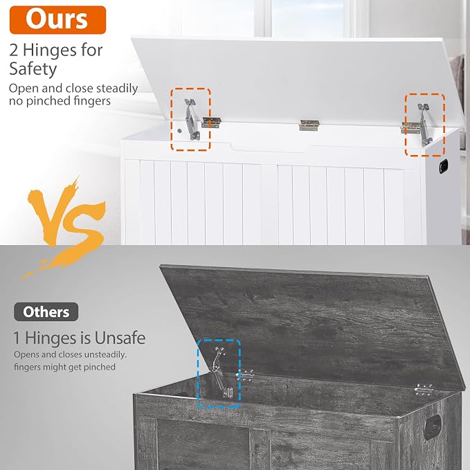 LEMY Wooden Storage Chest Box, Toy Organizer Bedroom Bench with Safety Hinge, Shoe Bench for Entryway, Living Room, Home Decor