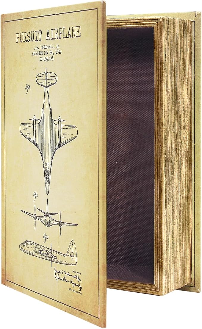 PACOLO Decorative Book Boxes, Faux Wood cover Storage for Hidden Jewelry, Money, and Cash (Aeroplane)