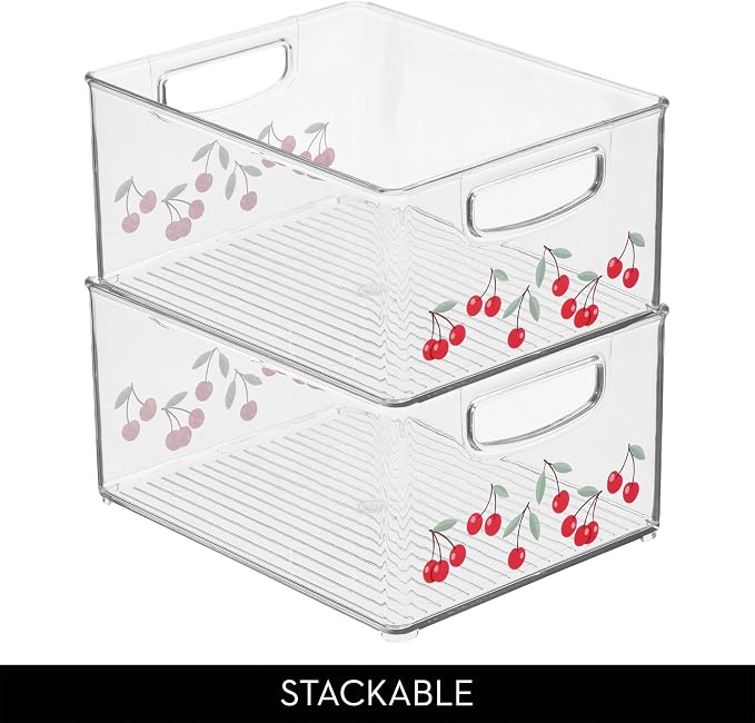 iDesign Bathroom Organizer Bin, Decorative Print - Stackable Plastic Storage Basket for Makeup & Vanity Organization - Clear/Red