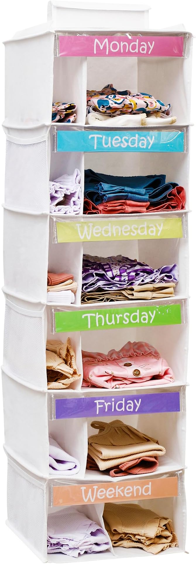 Houseables Kids Clothes Organizer, Weekly Clothes Organizer for Kids, Outfit Organizers, Closet Daily Outfit Storage, Monday through Friday Clothing, Day of the Week, Weekday, School, Hanging, 6 Shelf