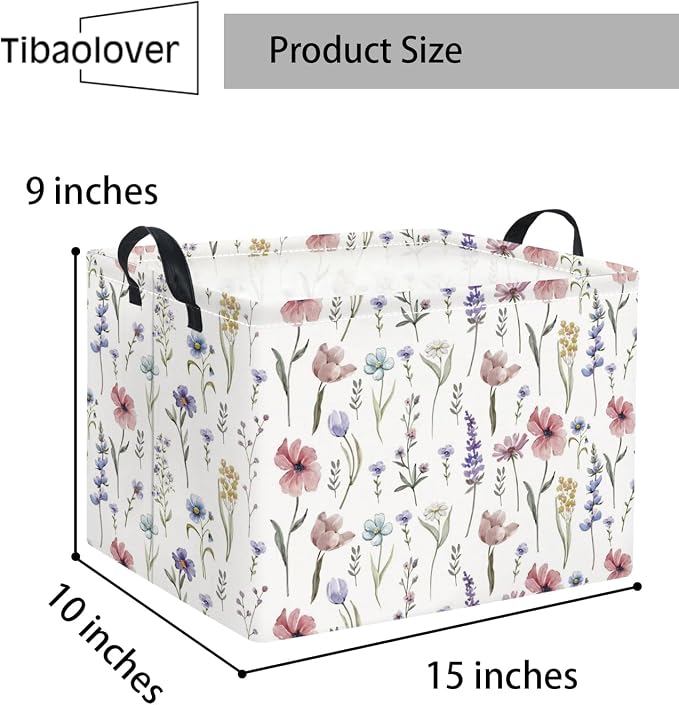 Rectangular Baby Kids Storage Basket for Home Kitchen Girls Cute Toy Storage Bin Organizer Shelf Book Room Decor(Flower)