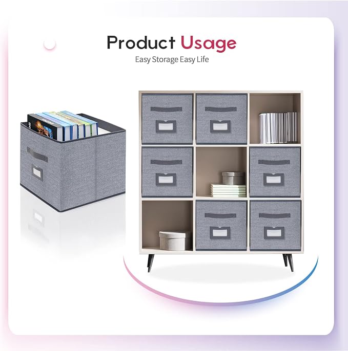 Onlyeasy Extra Large Cloth Storage Bins Foldable Cube Storage Bin 4 Pack - Fabric Cube Organizers Container Drawers with Dual Handles for Shelves, 13" W x 15" D x 13" H, Linen-Like Grey, 7MXDBXL04PLP