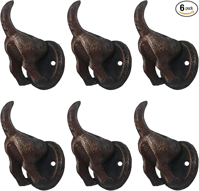 Lulu Decor, 100% Cast Iron Dog Tail Heavy Duty Hooks, Key Holder, Coat Decorative Hooks for Dog Lovers - Wall Mount Leash Holder for Wall Storage - Stylish (6 pcs)