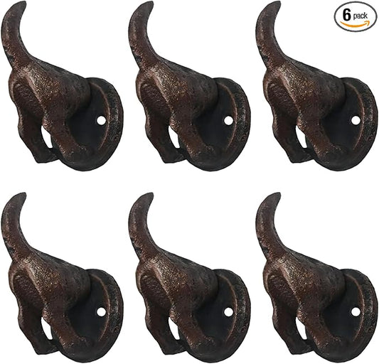 Lulu Decor, 100% Cast Iron Dog Tail Heavy Duty Hooks, Key Holder, Coat Decorative Hooks for Dog Lovers - Wall Mount Leash Holder for Wall Storage - Stylish (6 pcs)