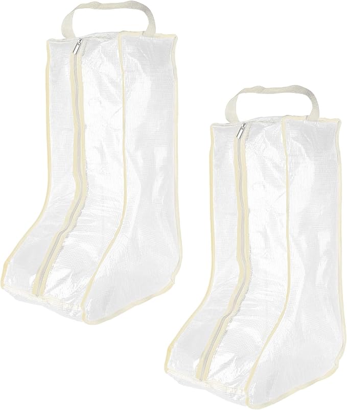 uxcell 2Pack Boot Storage Bag Portable, PVC Shoe Storage Bag with Zipper Clear Boots Cover Protector Bag for Short Boots and Tall Boots Storage Travel and Daily Use, Beige Tall