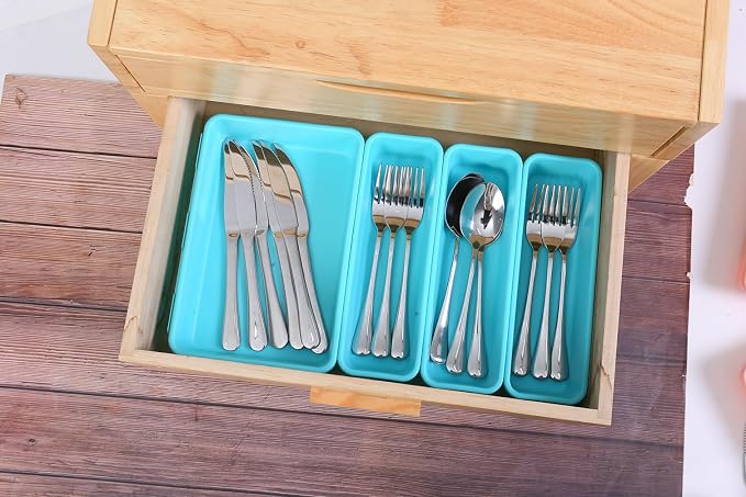 Kutesna 15 PCS Interlocking Desk Drawer Organizer Separator for Office,Bathroom,Kitchen,Makeup（Blue&Green）