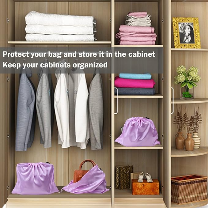 GONGKANGYUAN 12 Pcs Dust Bags for Purses and Handbags Satin Purse Storage Organizer With Drawstring Closure Handbag Protector (Violets)