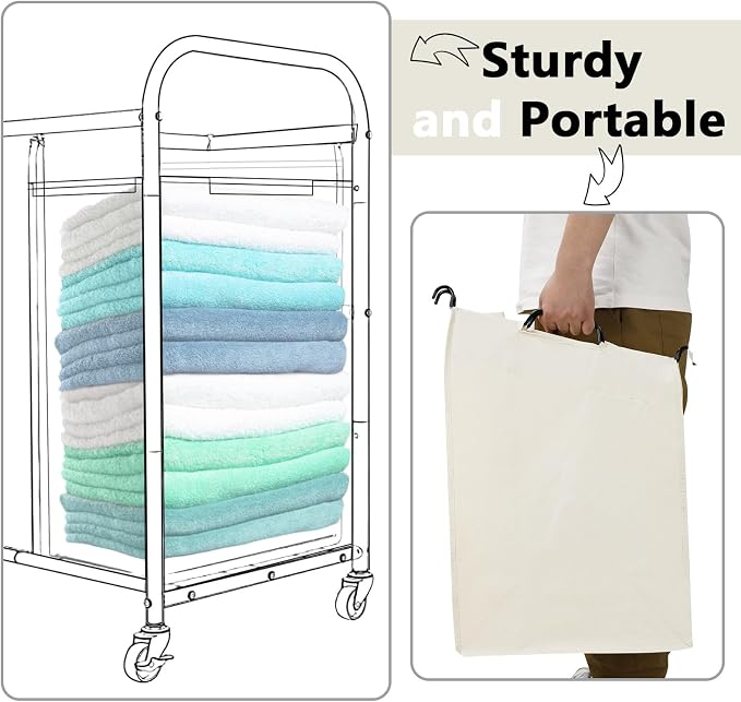Windyun 3 Pcs Hypotenuse Laundry Sorter Replacement Bags Hamper Cart Removable Replacement Bags Laundry Storage Organizer Bag Hamper Liner, No Hooks 14.76 x 8.66 x 23.23/19.29 Inch(Beige)