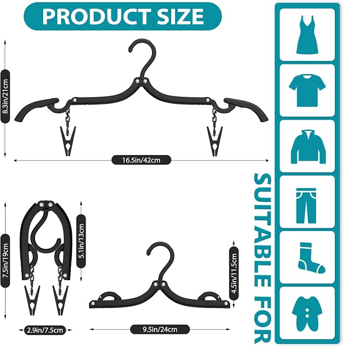 30Pcs Foldable Travel Hangers with Clips Cruise Essentials 2026 Phone Sized | Portable Travel Essential Plastic Cruise Ship Essentials Cruises Must Haves for Suitcase Camping Flying RV Europe Vacation