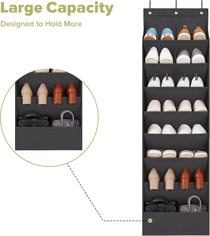 6 Pack Shoe Organizer with 6 Extra Large Pockets and 4 Large Pocket, Over the Door Sturdy Closet Storage Rack, Hanging Shoe Organizer for Shoes, Sneakers, Black