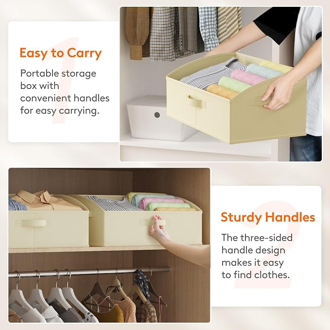 Lifewit Trapezoid Closet Storage Bins for Shelf, 6 Packs Non-woven Closet Organizer Baskets with Handles, Foldable Clothes Containers Boxes for Clothing, Book, Purse, 23L, Extra Large, Beige