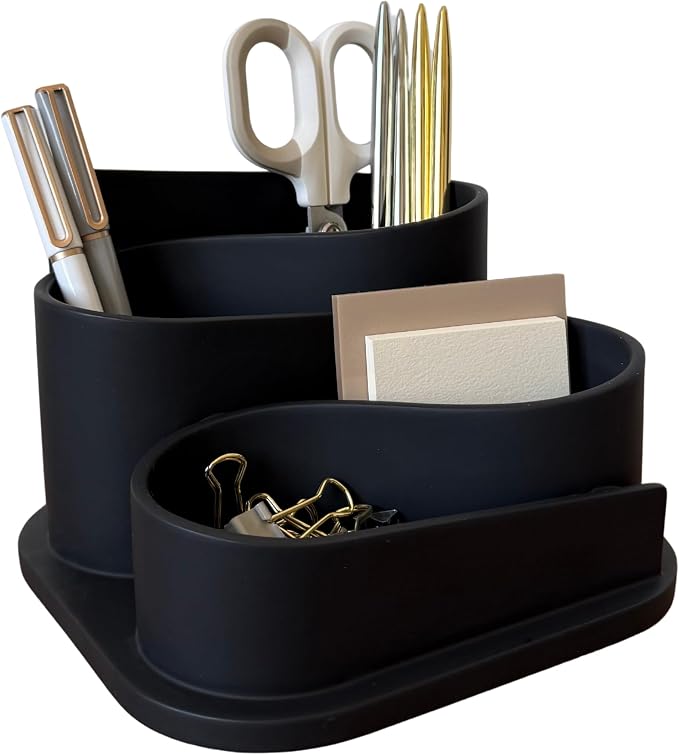 OAKOA Black Desk Organizer with Pen Holder - Aesthetic Desk Accessories for Women Office - Black Pencil Holder for Desk - Desktop Organizer Caddy - Cute Desk Decor