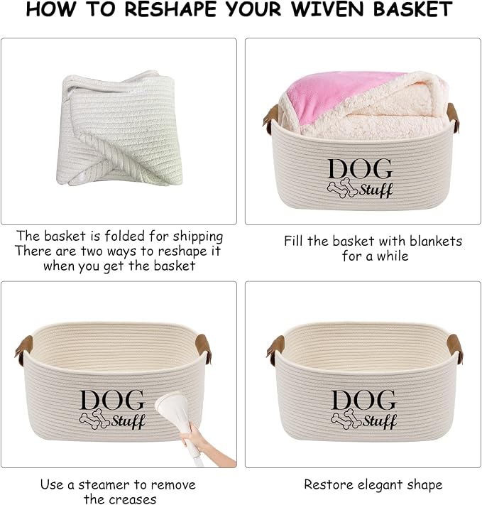 Geyecete Square Dog toy basket storage Cotton Rope Storage Basket Pet/Pet Toy And Accessory Storage Bin Doy Toy Box-Beige