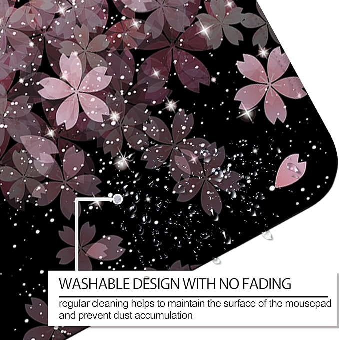 Japanese Cherry Blossom Gaming Desk Mat, Computer Keyboard Large Extended Flowers Mouse Pad for Office and Home, 31.5×11.8 Inches, XL, Black