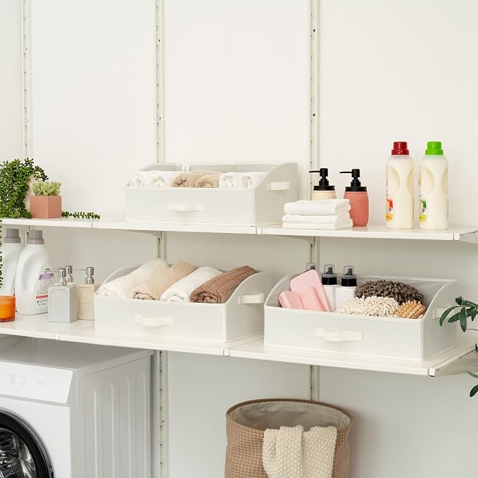 GRANNY SAYS Shelf Storage Baskets, Clothes Storage Bin, Organizer and Storage Bins, Trapezoid Storage Boxes, Clothing Bins for Changing Table Closet Shelves, Pearl White, Jumbo, 3-Pack