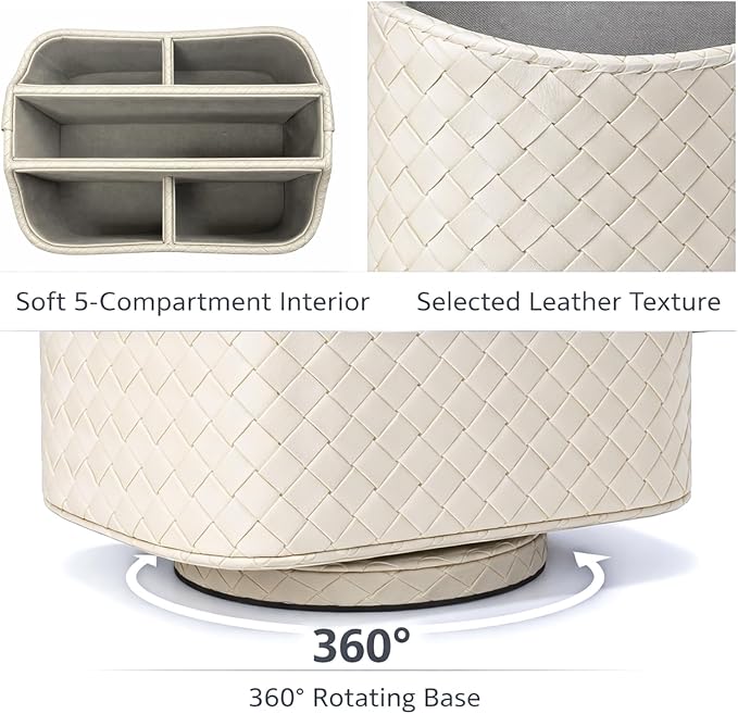 UnionBasic Rotating Desk Organizer, 360 Desk Spinning Caddy, Desktop TV Guide/Mail/Media/Remote Controller Holder Organizer, Woven Beige
