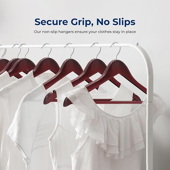 SereneLife Wooden Hanger Set - 20 Pieces - Durable & Slim - Non-Slip Versatile Closet Space-Saving Hanger Set for Suit, Coat, Camisole, Jacket, Pants, Dresses with 360° Swivel Hook - Cherry