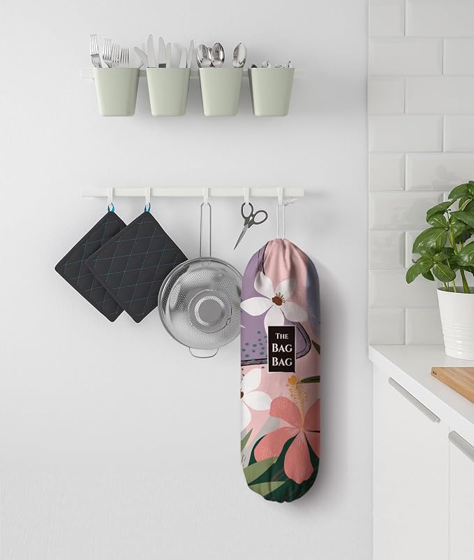 Grocery Bag Holder Abstract Flower Canvas Plastic Shopping Bag Organizer Storage 23"x9"