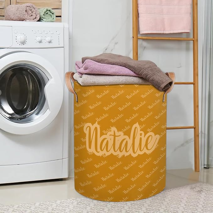 Personalized Laundry Basket, Custom Gift Laundry Hamper, Collapsible Nursery Waterproof Laundry Baskets, Dirty Clothes Toy Hamper with Handles Name Text Orange