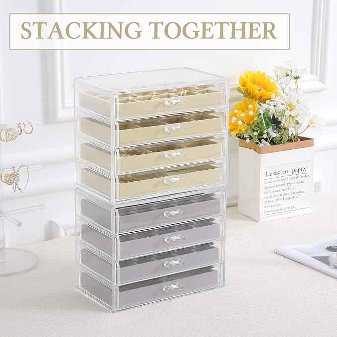 misaya Earring Organizer with 4 Drawers, 31-Slot Acrylic Jewelry Organizer Box for Women, Birthday Present, Cream