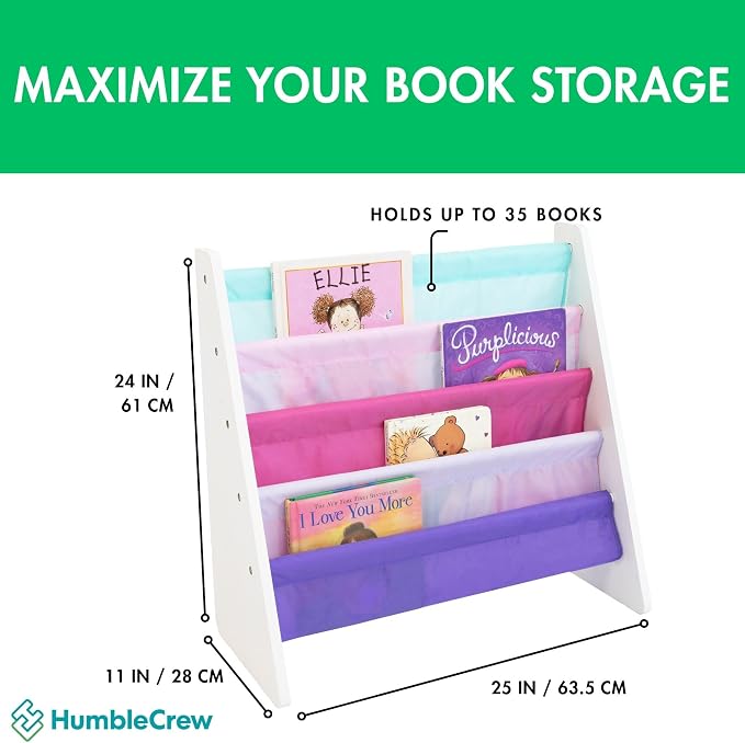 Humble Crew Kids Bookshelf, 4-Tier Front-Facing Book Display Organizer, Montessori Toddler Bookcase for Playroom, Bedroom & Reading Corner, White/Pink/Purple/Blue