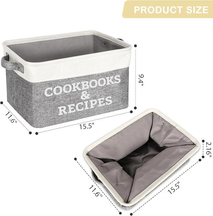 Lukeline Cookbook and Recipe Storage Basket for Organizing, 15.5 x 11.6 x 9.4 Large Storage Basket for Book, Recipe Books, Cookbooks Organizer Bin, Decorative Baskets for Kitchen Counter and Pantry