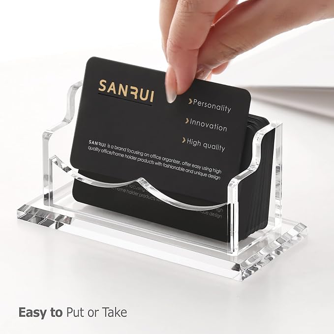 SANRUI 2 Pack Acrylic Business Card Holder for Desk, Clear Horizontal Name Card Stand for Women and Men, Desktop Organizer Display for Office Home Exhibition -120 Card Capacity