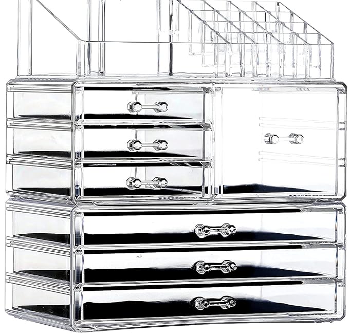 Cq acrylic 3 Pack Clear Make Up Organizers for Vanity,Stackable 7 Drawers Make Up Organizer,Cute Desk Organizer for Vanity Jewelry,Hair Clip,Beauty,Skincare Product Dresser Acrylic Drawer Organizer
