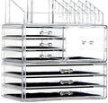 Cq acrylic 3 Pack Clear Make Up Organizers for Vanity,Stackable 7 Drawers Make Up Organizer,Cute Desk Organizer for Vanity Jewelry,Hair Clip,Beauty,Skincare Product Dresser Acrylic Drawer Organizer