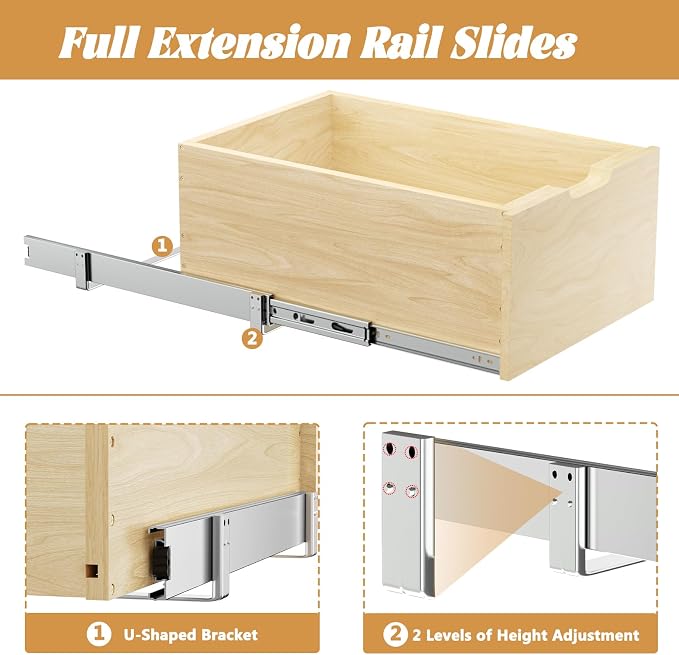 Pull Out Cabinet Organizer, Slide Out Wood Drawer, Pull Out Drawers for Cabinets, 8" High Pull Out Shelf for Kitchen Cabinet Pantry, 10½" W×21" D