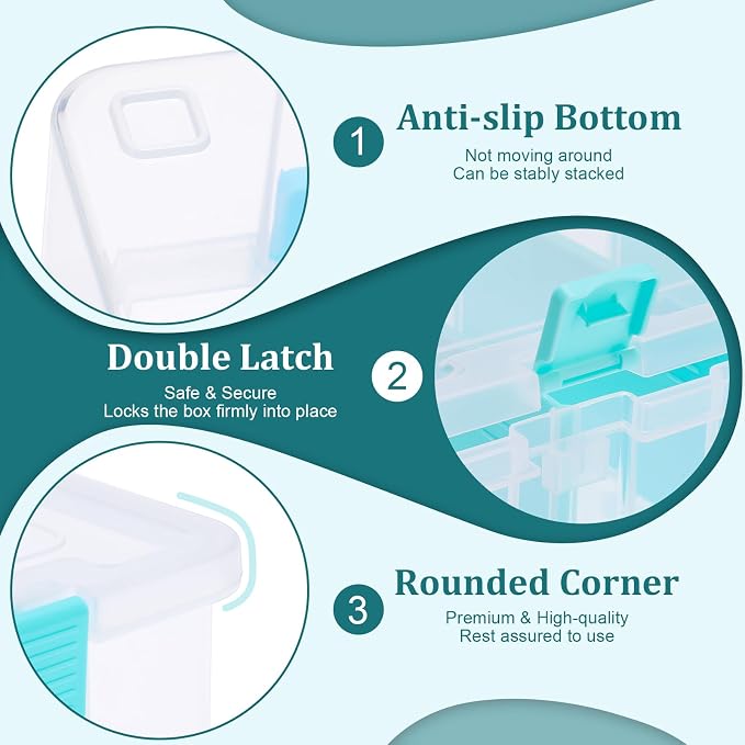 BTSKY Clear Plastic Dividing Storage Box with 4 Compartments Adjustable Storage Bin with Lid Plastic Craft Storage Container Multipurpose Sewing Box Art Supply Organizer, 13.3x8.1x3.4 Inches