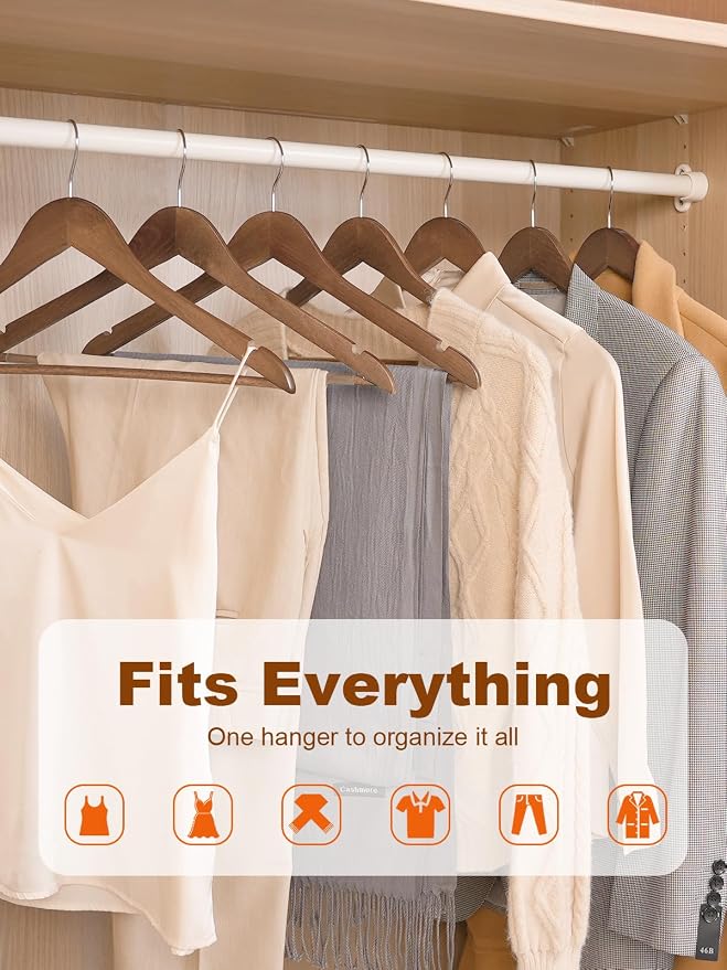 HOUSE DAY Walnut Wooden Hangers 10 Pack, Solid Wood Hanger with Non Slip Pant Bar, Heavy Duty Wooden Coat Hanger for Closet, Smooth Finish Wood Clothes Hangers for Shirts, Suits, Jackets, Dress