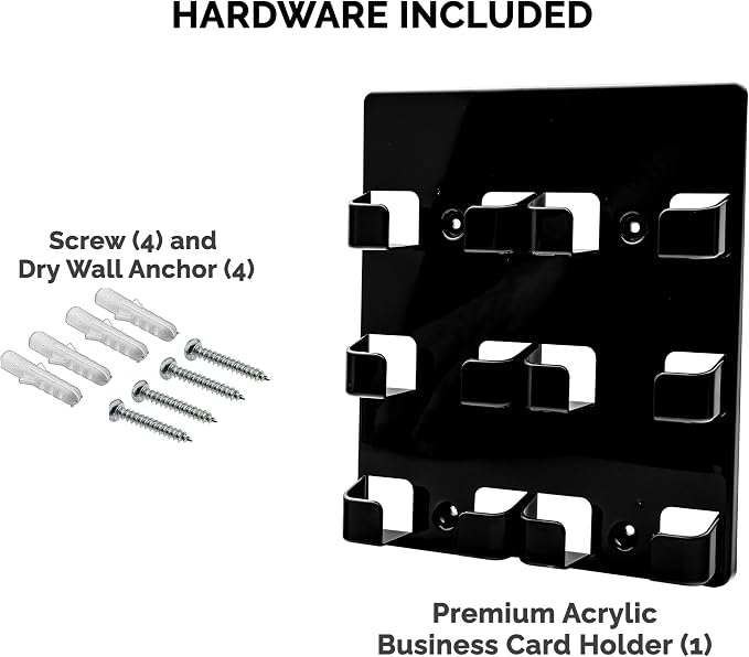 Marketing Holders Wall Business Card Holder with Hanging Hardware for 3.5" x 2" Gift Cards Black Acrylic 6 Slot Display Holds 50 Contact or 30 Membership Cards