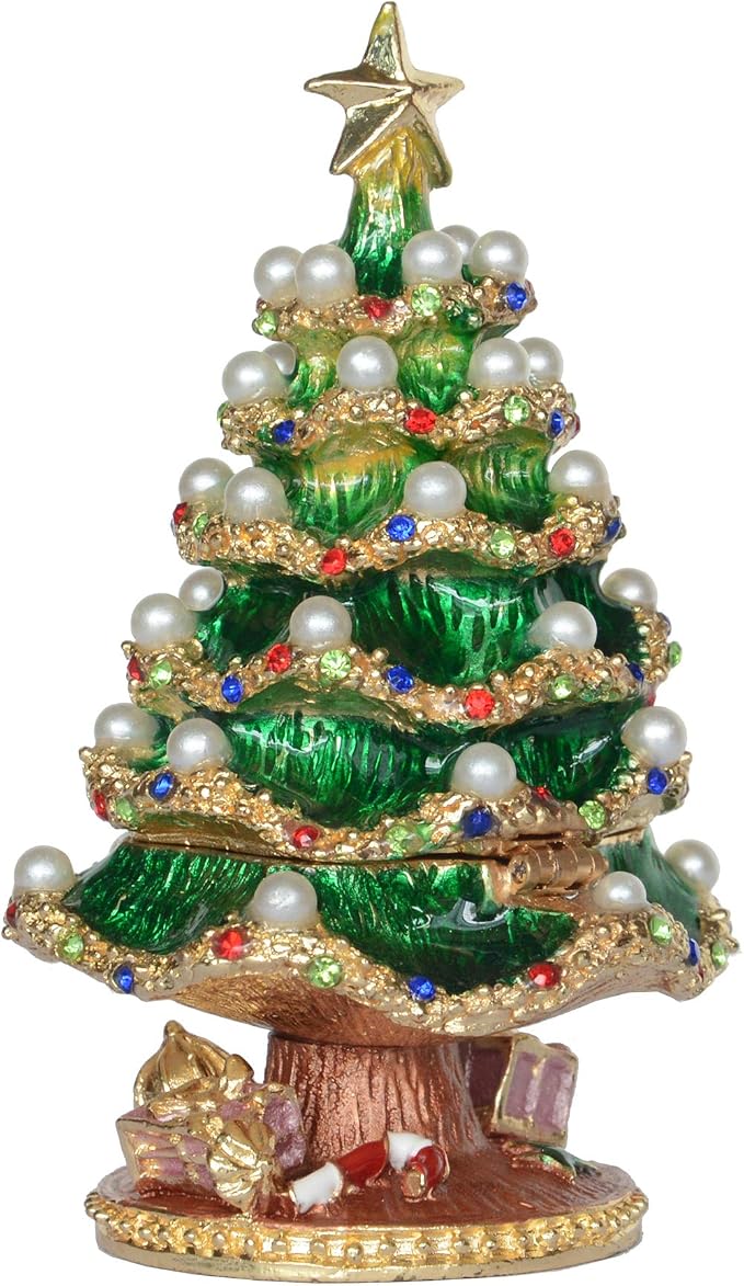 Christmas Ornament Trinket Box Jewelry Box Hand Painted Decorative Box with Hinged Lid Ring Earring Holder Holiday Figurine Collectible