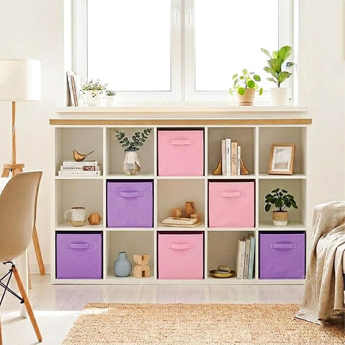ShellKingdom Storage Bins, Foldable Fabric Storage Cubes And Cloth Storage Organizer For Closet And Toys, 6 Pack (Lavender+Pink)