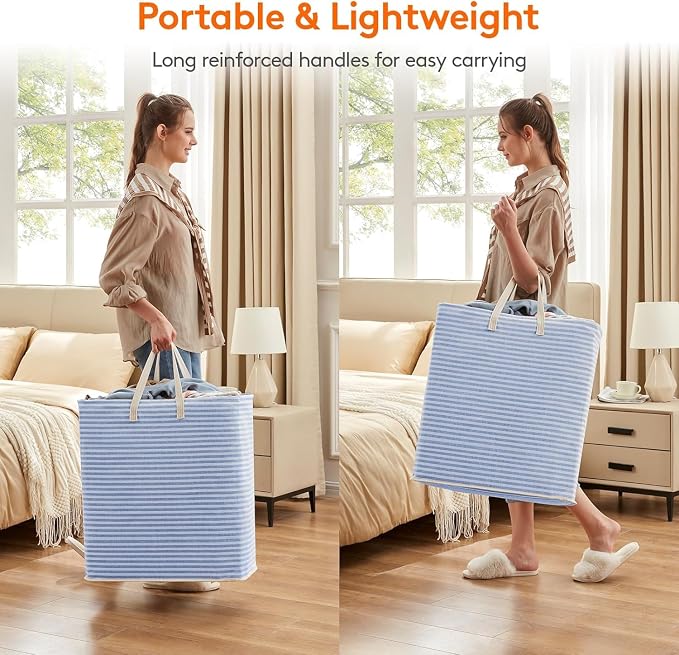 Lifewit 1 Pack Laundry Basket 100L Each, Collapsible Clothes Hamper with Reinforced Handles, Freestanding Waterproof Design for Bedroom and Laundry Room, Blue 100L Total