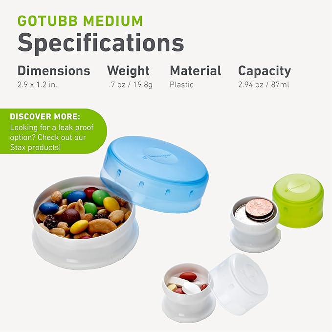 humangear GoTubb – Storage Containers for Snacks, Small Essentials and Travel Gear, Made from Food-Safe Materials, Clear/Green/Blue, Medium (3-pack)