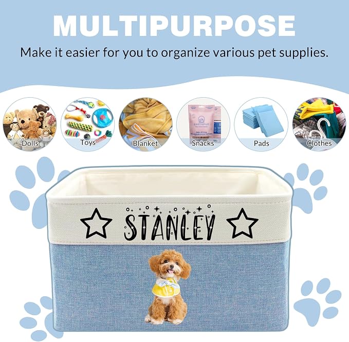 Customized Pet Toy Storage Basket - Personalized Dog & Cat Toy Organizer with Name, Foldable & Durable Fabric Bin for Pet Supplies, Organizer for Toys, Coats, Clothing, Blankets Purple