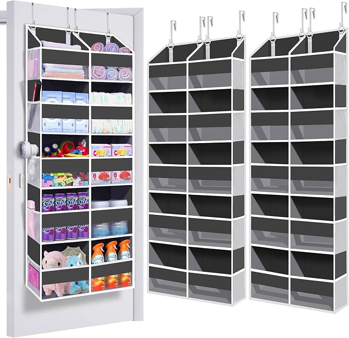 UVIAHOMI 2 Pack - Over The Door Organizer 5 Tiers, Extra Large Behind Door Storage of 10 Big Front & 10 Mesh Pockets, 80lb Weight Capacity, Hanging Doors Storage for Closet Bedroom Nursery, Dark Gray