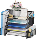 Simple Trending Desk Organizers and Accessories, 5-Tier Desk File Organizer, Paper Letter Tray Organizer with File Holder and Pen Container, Black