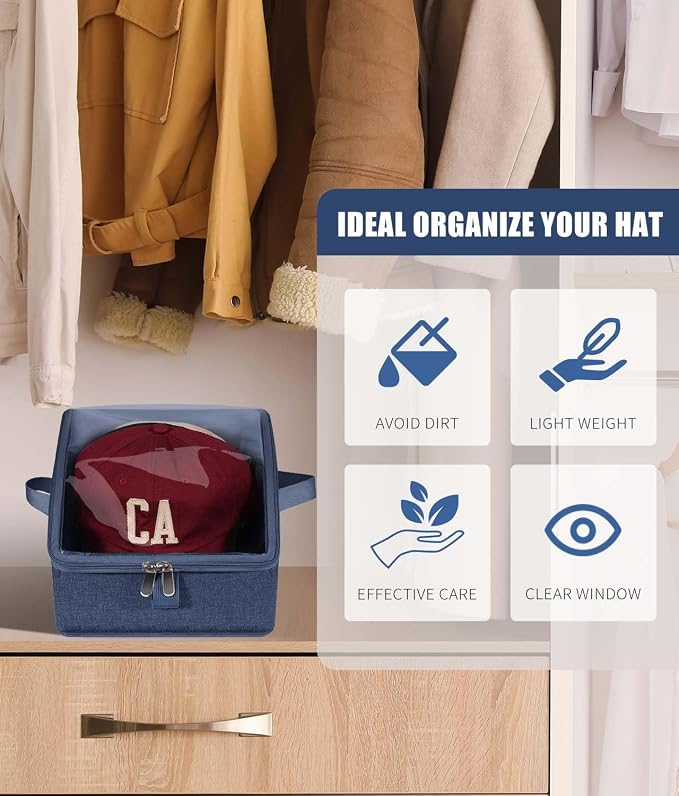 Livelab Hat Organizer for Baseball Caps, Blue, 1Pcs | Hat Storage Holder Container, For Closet, Clear Window, Hat Boxes for Home Storage