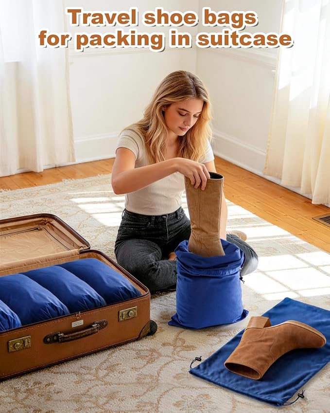 2 Pcs Shoe Bags for Travel, Large Boot Bag, Palace Blue, 21.2x13.3 Inch | Washable & Reusable Travel Shoe Bags, Dustproof Shoe Bags with Drawstring Closure, Suitable for Travel, Home Storage